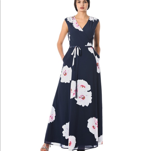 eshakti Dresses & Skirts - Eshakti 5X oversized print georgette wrap maxi